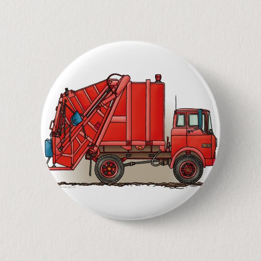 Red Garbage Truck Ronde Button 5,7 Cm (Voorkant)