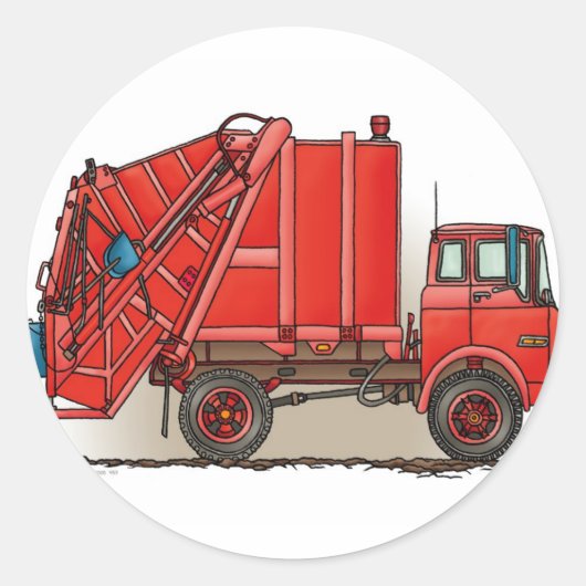 Red Garbage Truck Ronde Sticker (Voorkant)
