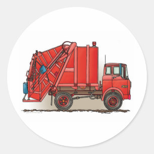 Red Garbage Truck Ronde Sticker
