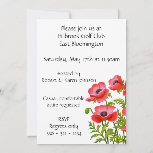 Red Garden Poppies Birthday Party Invitation Kaart (Achterkant)