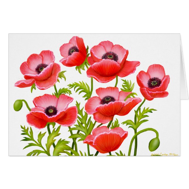 Red Garden Poppies Card (Voorkant Horizontaal)