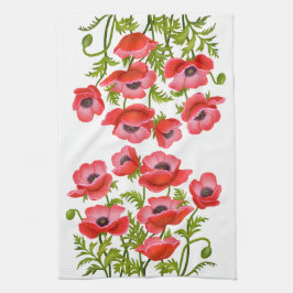 Red Garden Poppy Flowers American MoJo Kitchen Tow Theedoek