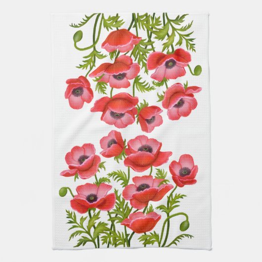 Red Garden Poppy Flowers American MoJo Kitchen Tow Theedoek (Verticaal)