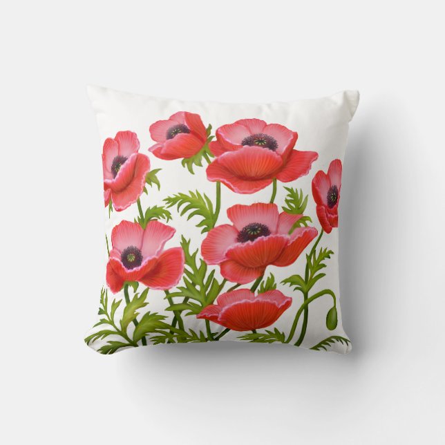 Red Garden Poppy Flowers American MoJo Pillow Kussen (Voorkant)