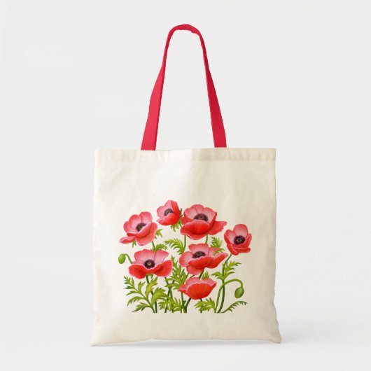 Red Garden Poppy Flowers Bag Tote Bag (Voorkant)