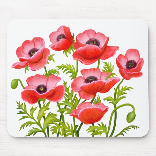 Red Garden Poppy Flowers Mousepad Muismat (Voorkant)