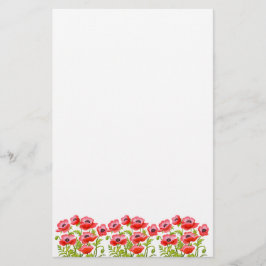 Red Garden Poppy Flowers Stationery Briefpapier