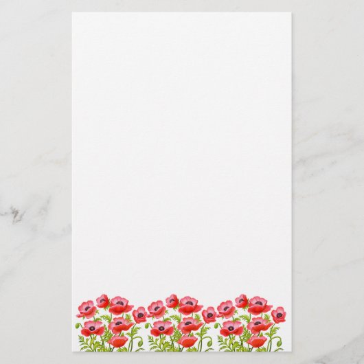 Red Garden Poppy Flowers Stationery Briefpapier (Voorkant)