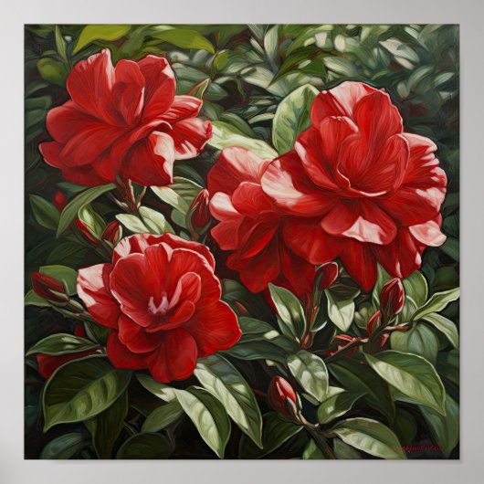Red Gardenia Flowers Art Print Poster (Voorkant)
