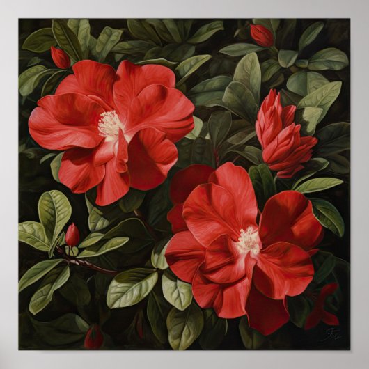 Red Gardenias Bloemenkunst Print Poster (Voorkant)
