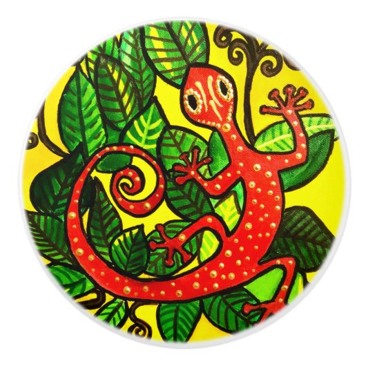 Red Gecko Ceramic Knob Keramische Knop (Voorkant)