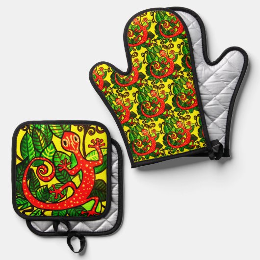Red Gecko Ovenwant & Pannenlap Set (Voorkant / Achterkant)