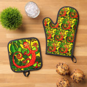 Red Gecko Ovenwant & Pannenlap Set (Top down)