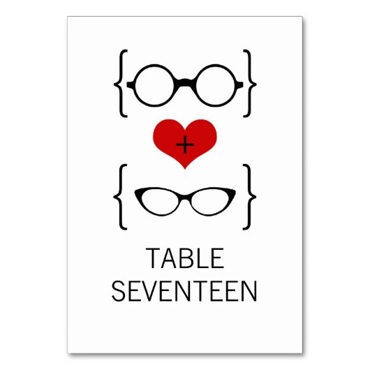 Red Geeky Glasses Wedding Table Kaart (Voorkant)