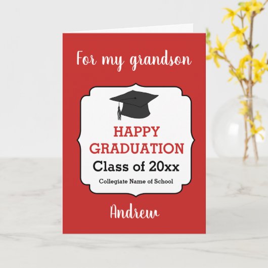 Red Gefeliciteerd Afstuderen Grandson Kaart (Gele Bloem)