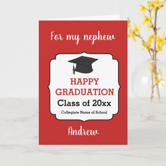 Red Gefeliciteerd Nephew Afstuderen Kaart (Gele Bloem)