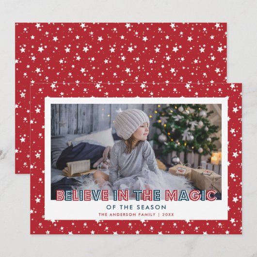 Red gelooft in de foto van de magische sterren feestdagenkaart (Voorkant / Achterkant)