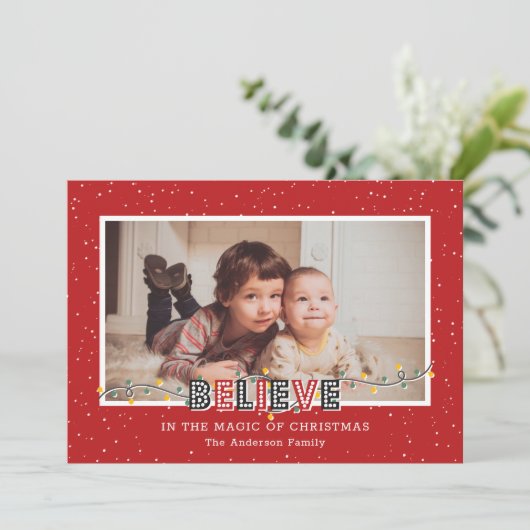 Red gelooft in de Magic Photo met kerstkaarten Feestdagenkaart (Staand voorkant)