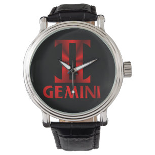 Red Gemini Symbol Horloge