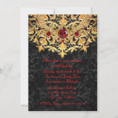 Red Gems Gold Black Lace Damask Birthday Party Kaart (Achterkant)