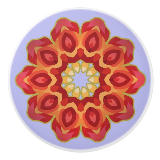Red Geo Peony op Blauw Keramische Knop (Voorkant)
