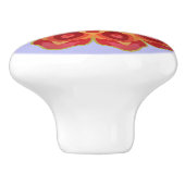 Red Geo Peony op Blauw Keramische Knop (Zijkant)