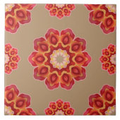Red Geo Peony op Fawn Tegeltje (Voorkant)