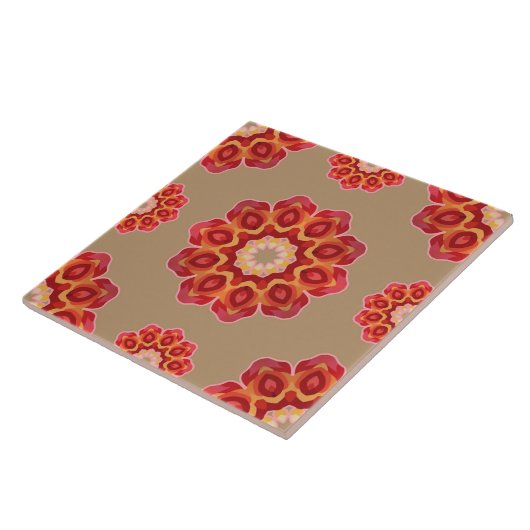 Red Geo Peony op Fawn Tegeltje (Zijkant)