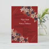 Red Geometric Floral Wedding Invitation Kaart (Staand voorkant)