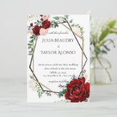 red Geometric Floral Wedding Invitation Kaart (Staand voorkant)
