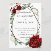 red Geometric Floral Wedding Invitation Kaart (Voorkant)