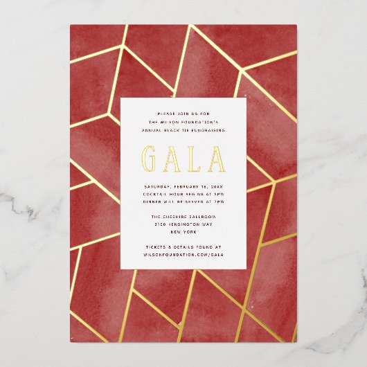 Red Geometric Gala Gold Foil Invitation Folie Uitnodiging (Voorkant)