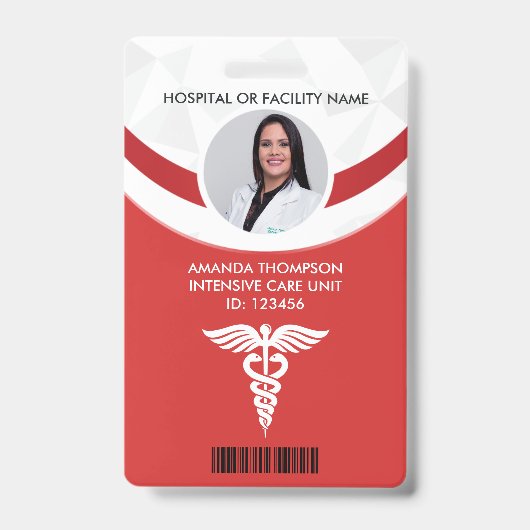 Red Geometric Nurse Photo ID Badge (Voorkant)