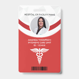 Red Geometric Nurse Photo ID Badge