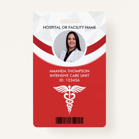 Red Geometric Nurse Photo ID Badge (Voorkant)