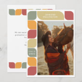 Red Geometric Retro Lijst Foto 2022 Afstuderen Aankondiging (Voorkant / Achterkant)