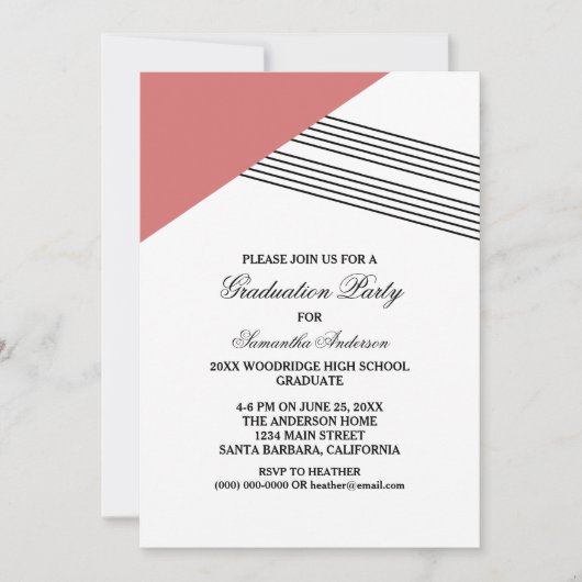 Red Geometric Stripe Gradution Party Invite Kaart (Voorkant)