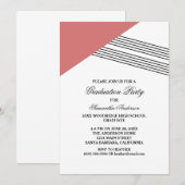 Red Geometric Stripe Gradution Party Invite Kaart (Voorkant / Achterkant)
