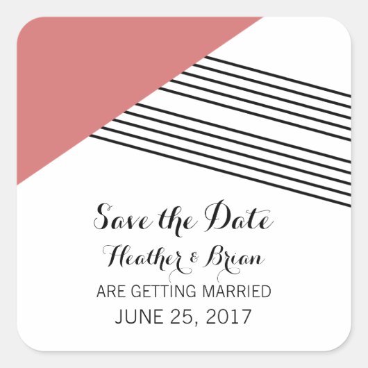 Red Geometric Stripe Save the Date Stickers (Voorkant)