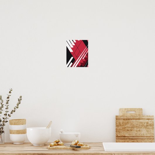 Red Geometric Structure with Shaded Depth Poster (Keuken)