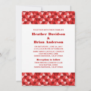 Red Geometric Triangles Wedding Invite Kaart
