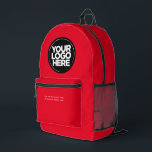 Red | Gepersonaliseerde zakelijke Logo en tekst Bedrukte Rugzak<br><div class="desc">Oogvangst rood | Gepersonaliseerde zakelijke Logo en tekst Modern Business Printed Rugzak</div>