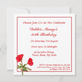 Red Geranium Birthday Invitation Kaart (Voorkant)