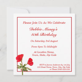 Red Geranium Birthday Invitation Kaart