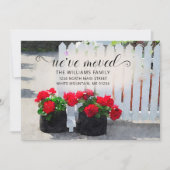 Red Geranium Flower Pots Picket Fence Moving Aankondiging (Voorkant)
