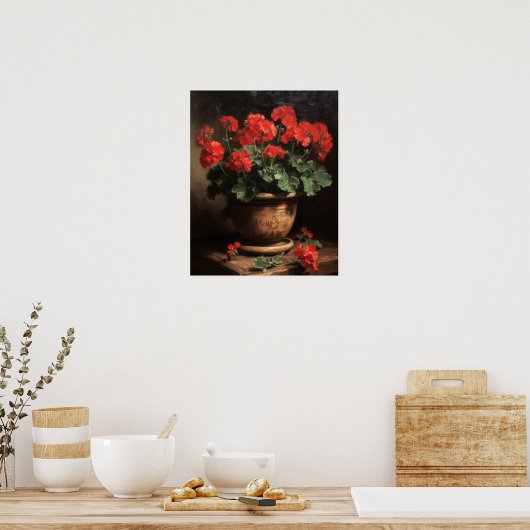 Red Geranium Flowers Art Print Poster (Keuken)