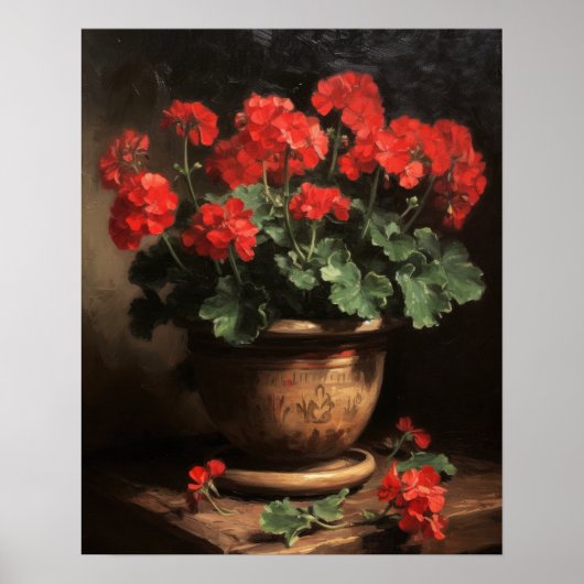 Red Geranium Flowers Art Print Poster (Voorkant)