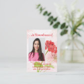 Red Geranium Memorial Pocket Keepsake Visitekaartje (Staand voorkant)