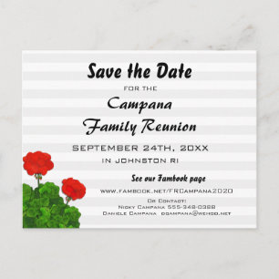 Red Geranium Reunion, Feest, Evenement Save the Da Uitnodiging Briefkaart