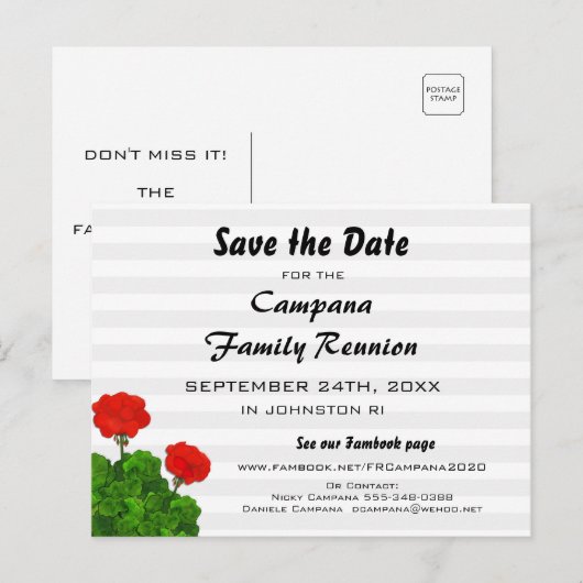 Red Geranium Reunion, Feest, Evenement Save the Da Uitnodiging Briefkaart (Voorkant / Achterkant)